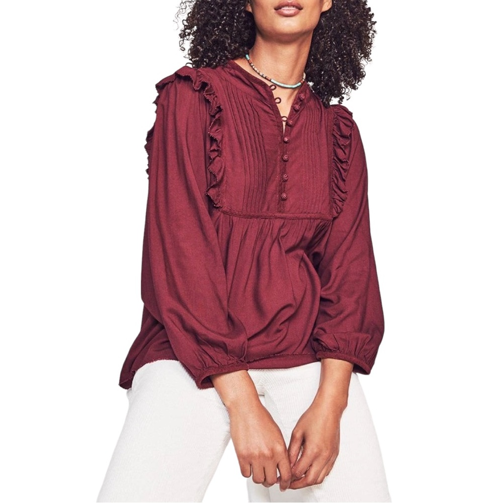 FAHERTY BRAND Sparrow Ruffle Trim Blouse L NEW